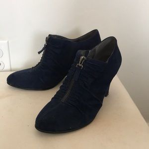 Blue Suede Heeled Booties